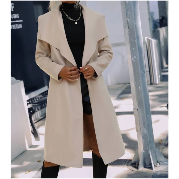 Cozy Open Front Belted Oversized Jacket Coat - Picture 2 of 6